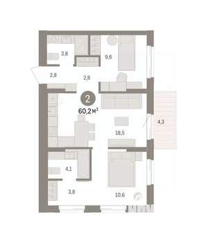 2-к квартира, вторичка, 60м2, 5/14 этаж