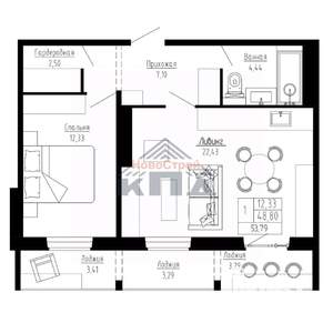 1-к квартира, вторичка, 54м2, 7/16 этаж