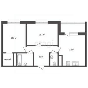 2-к квартира, сданный дом, 60м2, 6/9 этаж