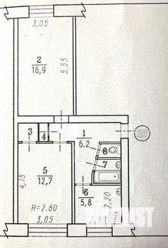 2-к квартира, вторичка, 47м2, 1/5 этаж