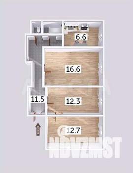 3-к квартира, вторичка, 62м2, 1/2 этаж