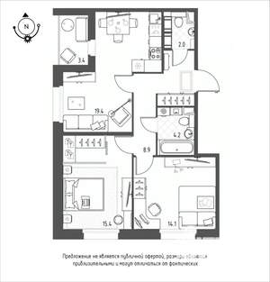 2-к квартира, строящийся дом, 66м2, 9/12 этаж