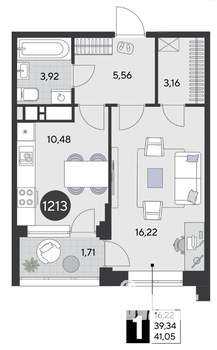 1-к квартира, строящийся дом, 41м2, 15/21 этаж