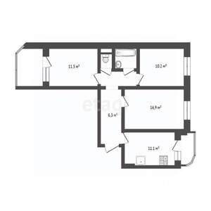 3-к квартира, вторичка, 63м2, 2/10 этаж