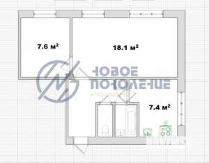 2-к квартира, вторичка, 42м2, 2/5 этаж