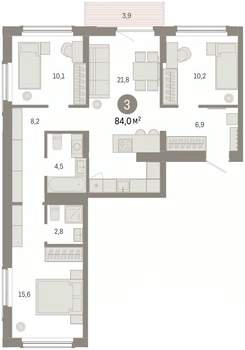 3-к квартира, вторичка, 84м2, 3/16 этаж