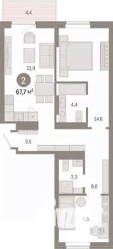 2-к квартира, вторичка, 68м2, 4/9 этаж