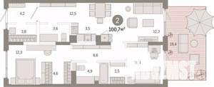 2-к квартира, вторичка, 101м2, 1/9 этаж