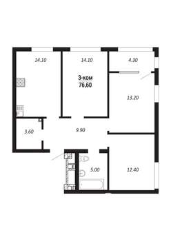 3-к квартира, вторичка, 77м2, 5/14 этаж