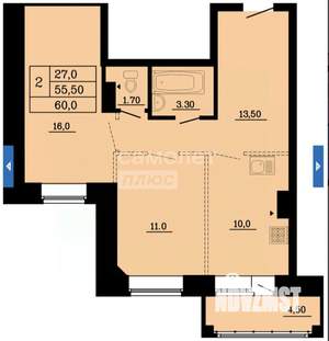 2-к квартира, вторичка, 60м2, 5/9 этаж