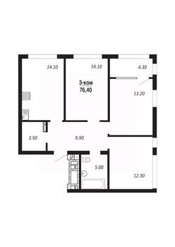 3-к квартира, строящийся дом, 76м2, 15/16 этаж