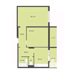 2-к квартира, строящийся дом, 56м2, 7/10 этаж