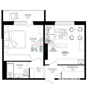 1-к квартира, строящийся дом, 51м2, 10/16 этаж