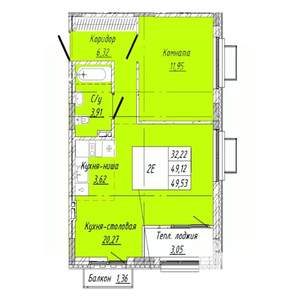 1-к квартира, строящийся дом, 50м2, 6/8 этаж