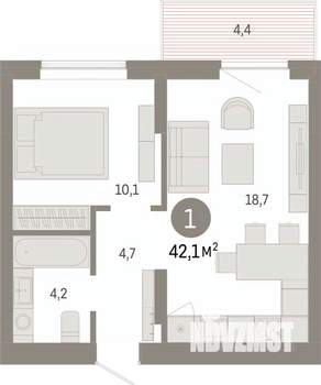 1-к квартира, вторичка, 42м2, 5/17 этаж