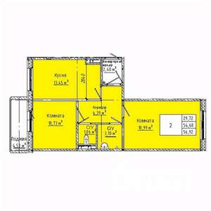 2-к квартира, вторичка, 57м2, 1/10 этаж
