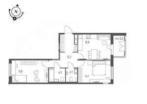 2-к квартира, вторичка, 67м2, 9/9 этаж