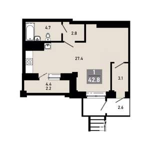 1-к квартира, строящийся дом, 41м2, 1/18 этаж