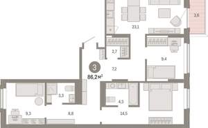 3-к квартира, вторичка, 86м2, 2/9 этаж