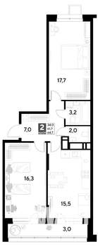 2-к квартира, строящийся дом, 65м2, 20/21 этаж