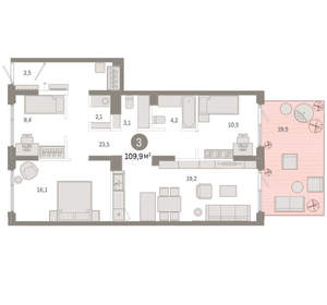 3-к квартира, вторичка, 110м2, 1/9 этаж