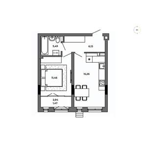 1-к квартира, строящийся дом, 38м2, 5/8 этаж