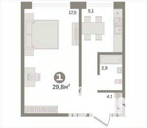 1-к квартира, вторичка, 30м2, 5/9 этаж