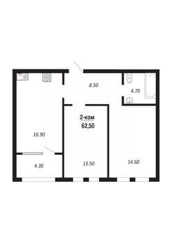 2-к квартира, строящийся дом, 63м2, 9/14 этаж