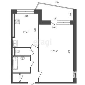 1-к квартира, вторичка, 34м2, 14/14 этаж