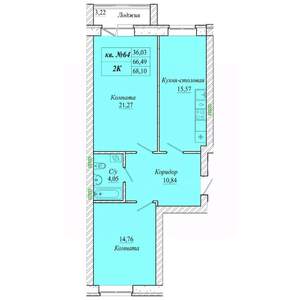 2-к квартира, вторичка, 68м2, 4/4 этаж