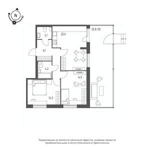 2-к квартира, строящийся дом, 79м2, 1/10 этаж