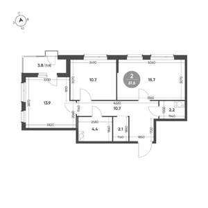 2-к квартира, вторичка, 62м2, 9/15 этаж