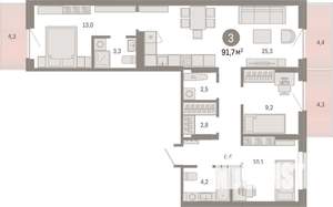 3-к квартира, вторичка, 92м2, 7/8 этаж
