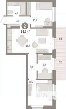 3-к квартира, вторичка, 67м2, 6/17 этаж