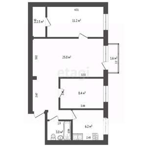 3-к квартира, вторичка, 55м2, 4/5 этаж