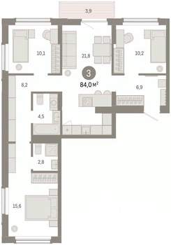 3-к квартира, вторичка, 84м2, 3/16 этаж