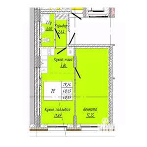 1-к квартира, строящийся дом, 41м2, 1/8 этаж
