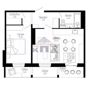 1-к квартира, вторичка, 54м2, 13/16 этаж