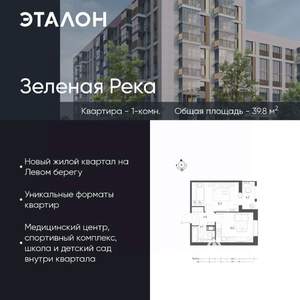 1-к квартира, вторичка, 40м2, 3/9 этаж