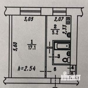 1-к квартира, вторичка, 28м2, 1/5 этаж