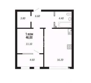 1-к квартира, вторичка, 46м2, 11/14 этаж