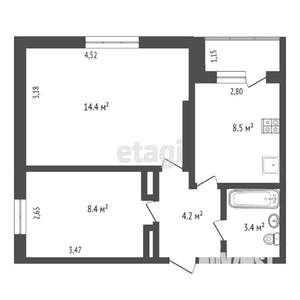 2-к квартира, вторичка, 48м2, 2/2 этаж