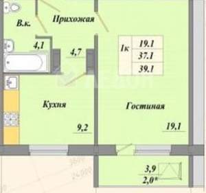 1-к квартира, вторичка, 37м2, 7/9 этаж