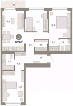 3-к квартира, вторичка, 88м2, 3/8 этаж