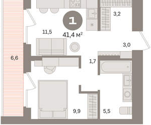 1-к квартира, вторичка, 41м2, 14/16 этаж