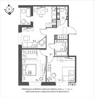 2-к квартира, строящийся дом, 65м2, 10/12 этаж