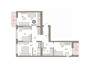 3-к квартира, вторичка, 83м2, 4/8 этаж