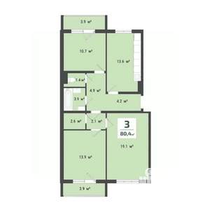 3-к квартира, строящийся дом, 74м2, 10/10 этаж