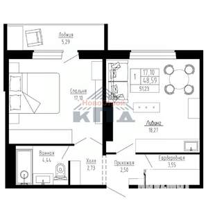 1-к квартира, строящийся дом, 51м2, 4/16 этаж