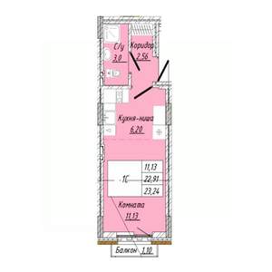 1-к квартира, строящийся дом, 23м2, 4/8 этаж